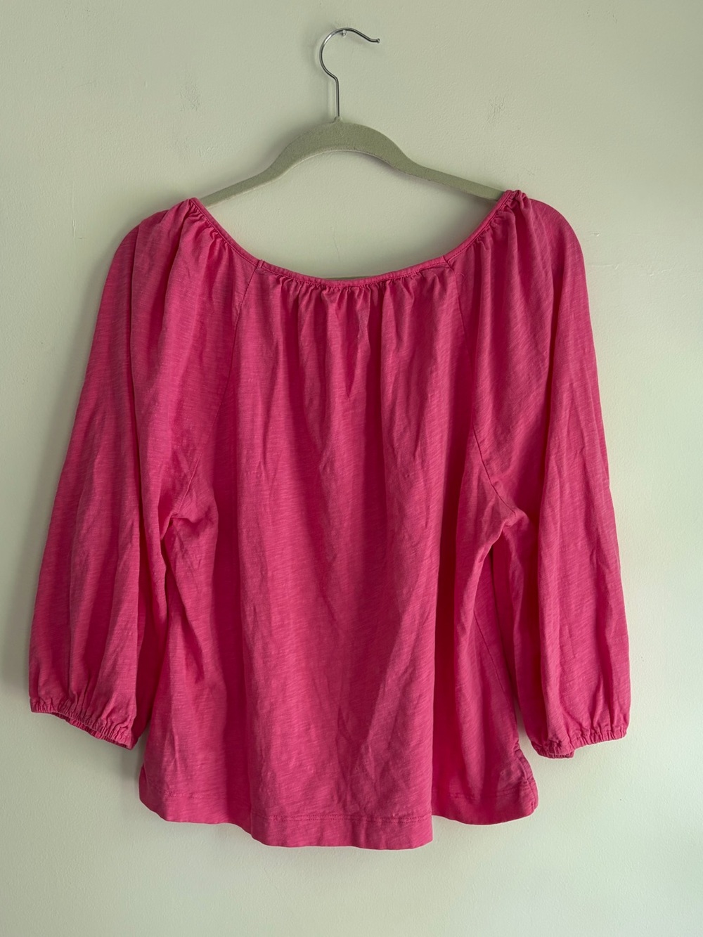 Boden Pink 100% Cotton Knit 3/4 Sleeve Peasant Blouse Size L - Picture 5 of 7